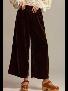 NWT Anthropologie‎ The Somerset Pants Velvet Brown Wide Leg Size 1x